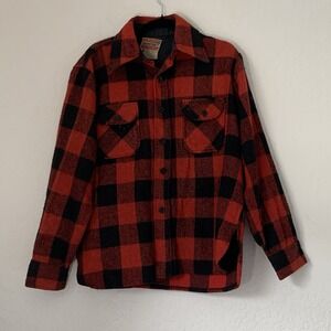 Vintage Buffalo Plaid Flannel Shirt Men M  Red Black  Wool Linen Lumberjack 90s‎